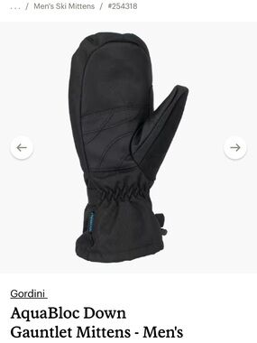 Gordini Men's Black Down Gauntlet Mittens